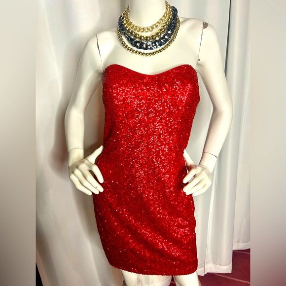 NWT Jadore Sweetheart Red Sequence Mini Cocktail dress - Picture 1 of 9